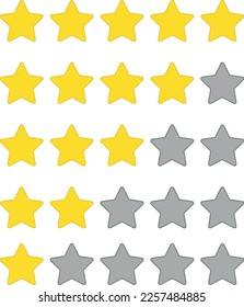 Five stars rounded corners flat design simple icon rating yellow 