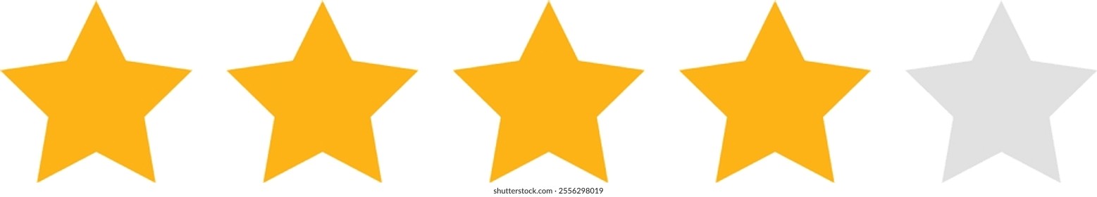 Five stars in a row, with four stars filled in bright yellow and one star outlined in gray, indicating a 4 out of 5 rating. EPS-10.