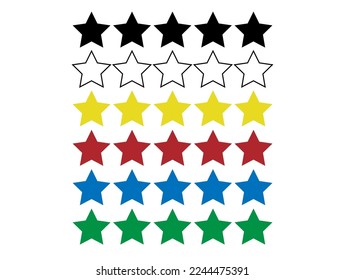 Five stars set icon. Vector with colorful stars for rating and grade isolated on white background