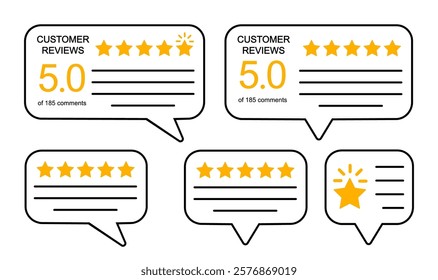 Five stars set icons, rating signs, customer reviews sign, rating service, good client satisfaction, user experience best customer feedback