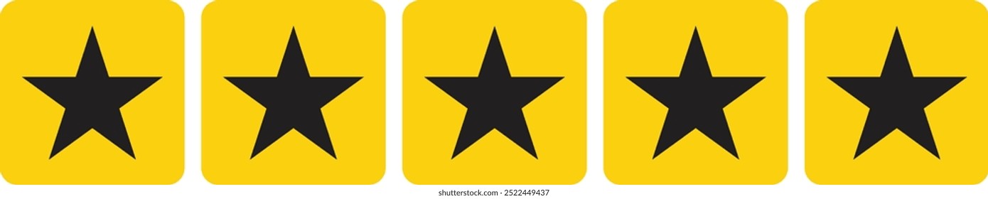 Cinco estrelas no ícone quadrado . Ícone de classificação de cinco estrelas amarelas . Ilustração vetorial