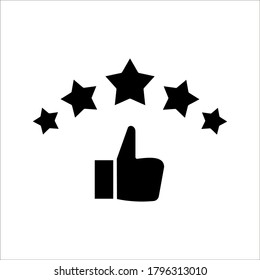 Five stars and thumbs up, customer review, quality rating icon vector stroke and color editable on white background