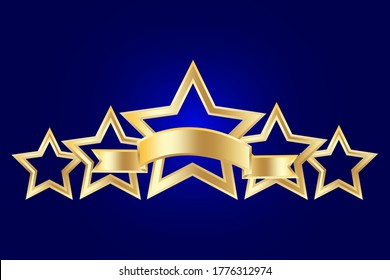 Five Stars. Vector golden award badge. First class hotel. A symbol of premium quality.