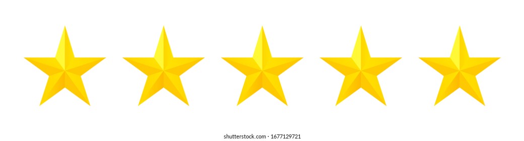 Five stars. Vector isolated icon. Classic rank concept. Customer product rating review. Customer service rating.  EPS 10