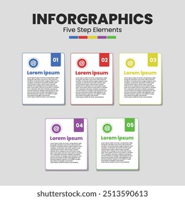 ilustração de vetor infográfico com apresentação comercial em cinco etapas.