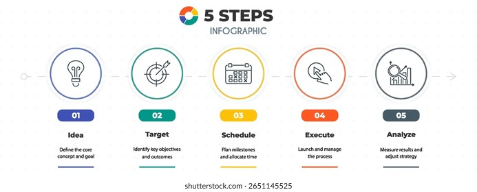 Five step chart or diagram template with icon layout for business process and vector presentation. Creative infograph element for modern info flow