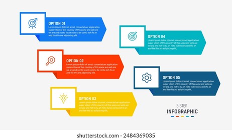 Five Step Infographic design element template for presentation. info graphic illustration. process diagram and presentations step,  banner, flow chart, 5 option template.