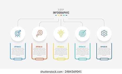 Five Step Infographic design element template for presentation. info graphic illustration. process diagram and presentations step,  banner, flow chart, 5 option template.