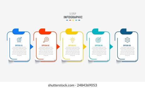 Five Step Infographic design element template for presentation. info graphic illustration. process diagram and presentations step,  banner, flow chart, 5 option template.