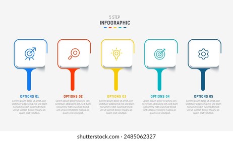 Five Step Infographic design element template for presentation. info graphic illustration. process diagram and presentations step,  banner, flow chart, 5 option template.