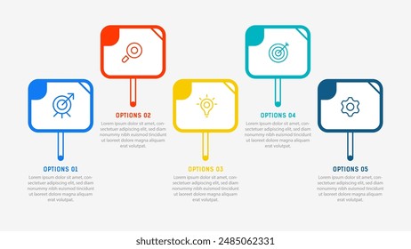 Five Step Infographic design element template for presentation. info graphic illustration. process diagram and presentations step,  banner, flow chart, 5 option template.