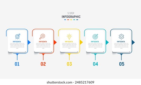 Five Step Infographic design element template for presentation. info graphic illustration. process diagram and presentations step,  banner, flow chart, 5 option template.