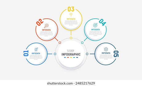 Five Step Infographic design element template for presentation. info graphic illustration. process diagram and presentations step,  banner, flow chart, 5 option template.