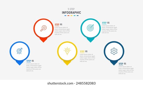 Five Step Infographic design element template for presentation. info graphic illustration. process diagram and presentations step,  banner, flow chart, 5 option template.
