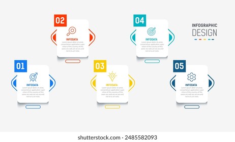 Five Step Infographic design element template for presentation. info graphic illustration. process diagram and presentations step,  banner, flow chart, 5 option template.