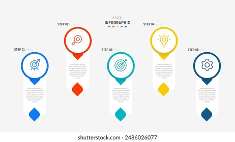 Five Step Infographic design element template for presentation. info graphic illustration. process diagram and presentations step,  banner, flow chart, 5 option template.