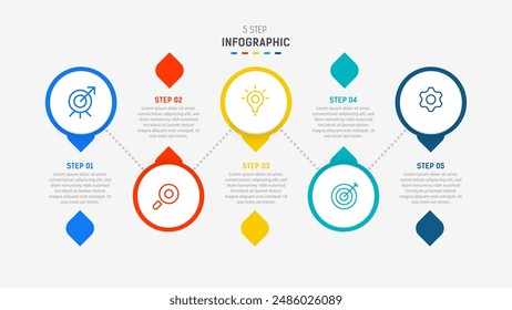 Five Step Infographic design element template for presentation. info graphic illustration. process diagram and presentations step,  banner, flow chart, 5 option template.