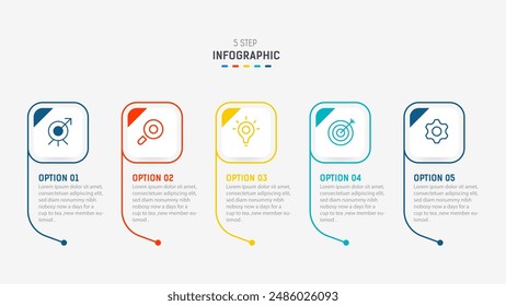 Five Step Infographic design element template for presentation. info graphic illustration. process diagram and presentations step,  banner, flow chart, 5 option template.