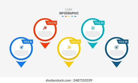 Five Step Infographic design element template for presentation. info graphic illustration. process diagram and presentations step,  banner, flow chart, 5 option template.