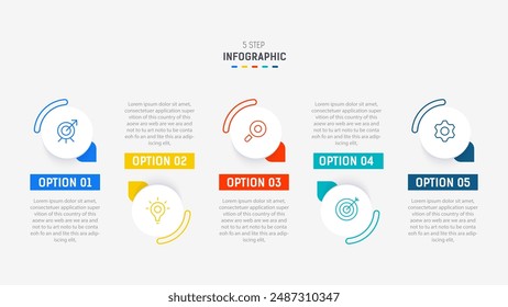 Five Step Infographic design element template for presentation. info graphic illustration. process diagram and presentations step,  banner, flow chart, 5 option template.