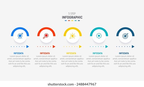 Five Step Infographic design element template for presentation. info graphic illustration. process diagram and presentations step,  banner, flow chart, 5 option template.