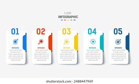 Plantilla de elementos de diseño Infográfico de cinco pasos para presentación. ilustración gráfica de información. diagrama de proceso y paso de presentaciones, Anuncio, diagrama de flujo, Plantilla de 5 opciones.