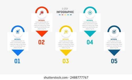 Plantilla de elementos de diseño Infográfico de cinco pasos para presentación. ilustración gráfica de información. diagrama de proceso y paso de presentaciones, Anuncio, diagrama de flujo, Plantilla de 5 opciones.