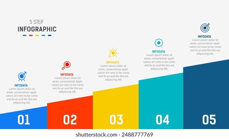 Five Step Infographic design element template for presentation. info graphic illustration. process diagram and presentations step,  banner, flow chart, 5 option template.