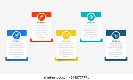 Five Step Infographic design element template for presentation. info graphic illustration. process diagram and presentations step,  banner, flow chart, 5 option template.