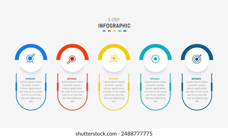 Plantilla de elementos de diseño Infográfico de cinco pasos para presentación. ilustración gráfica de información. diagrama de proceso y paso de presentaciones, Anuncio, diagrama de flujo, Plantilla de 5 opciones.