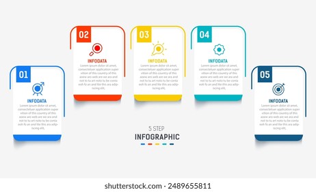 Five Step Infographic design element template for presentation. info graphic illustration. process diagram and presentations step,  banner, flow chart, 5 option template.
