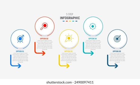 Five Step Infographic design element template for presentation. info graphic illustration. process diagram and presentations step,  banner, flow chart, 5 option template.