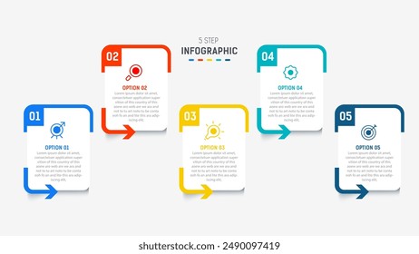 Five Step Infographic design element template for presentation. info graphic illustration. process diagram and presentations step,  banner, flow chart, 5 option template.