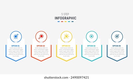 Five Step Infographic design element template for presentation. info graphic illustration. process diagram and presentations step,  banner, flow chart, 5 option template.