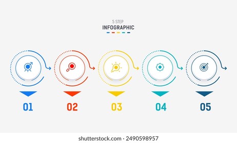 Five Step Infographic design element template for presentation. info graphic illustration. process diagram and presentations step,  banner, flow chart, 5 option template.
