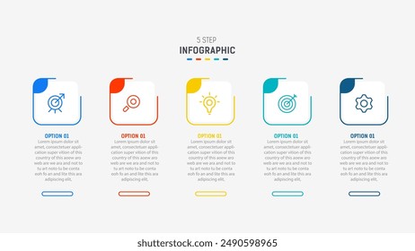 Five Step Infographic design element template for presentation. info graphic illustration. process diagram and presentations step,  banner, flow chart, 5 option template.