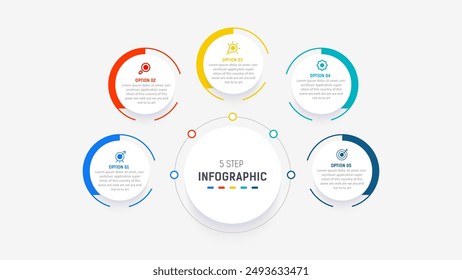 Five Step Infographic design element template for presentation. info graphic illustration. process diagram and presentations step,  banner, flow chart, 5 option template.