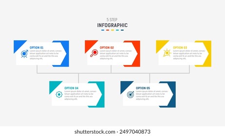 Five Step Infographic design element template for presentation. info graphic illustration. process diagram and presentations step,  banner, flow chart, 5 option template.