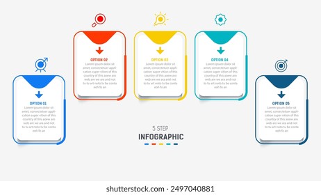 Five Step Infographic design element template for presentation. info graphic illustration. process diagram and presentations step,  banner, flow chart, 5 option template.