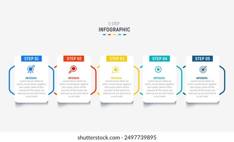 Five Step Infographic design element template for presentation. info graphic illustration. process diagram and presentations step,  banner, flow chart, 5 option template.