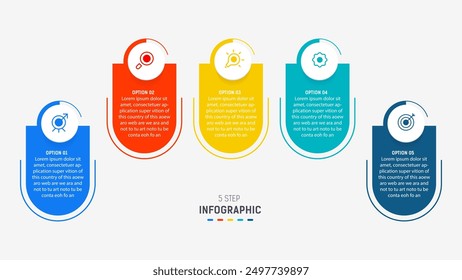 Five Step Infographic design element template for presentation. info graphic illustration. process diagram and presentations step,  banner, flow chart, 5 option template.