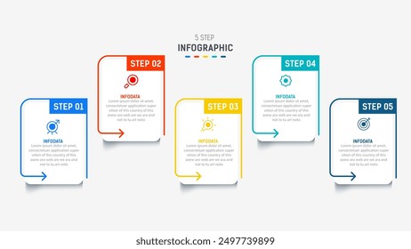 Five Step Infographic design element template for presentation. info graphic illustration. process diagram and presentations step,  banner, flow chart, 5 option template.