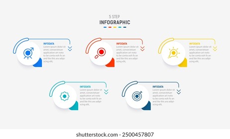 Five Step Infographic design element template for presentation. info graphic illustration. process diagram and presentations step,  banner, flow chart, 5 option template.