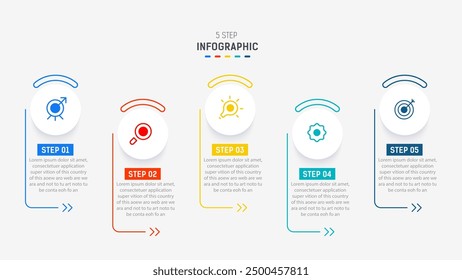 Five Step Infographic design element template for presentation. info graphic illustration. process diagram and presentations step,  banner, flow chart, 5 option template.