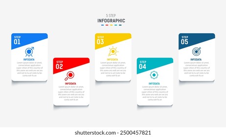 Plantilla de elemento de diseño infográfico de cinco pasos para presentación. ilustración gráfica de información. diagrama de proceso y presentaciones paso, Anuncio, diagrama de flujo, Plantilla de 5 opciones.