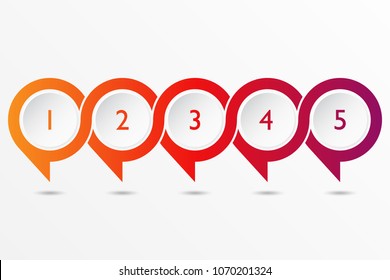 Five step infographic design with rounded elements, numbers and shadow on a modern natural background. Blank graphic design for flow flowcharts and diagrams.