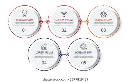 Diseño infográfico de cinco pasos, diseño sencillo, líneas, colores, iconos, 5 piezas, adecuado para su presentación de negocios