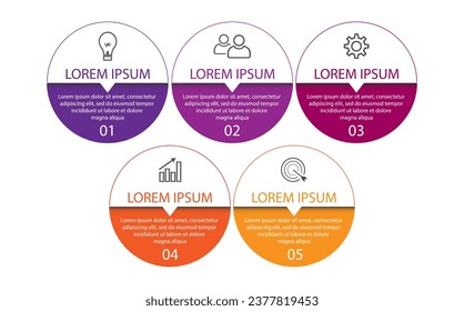 Five step infographic design, simple design, lines, colors, icons, 5 parts, suitable for your business presentation