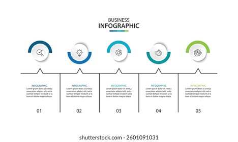 Five Step Infographic label design Vector template with line icons.