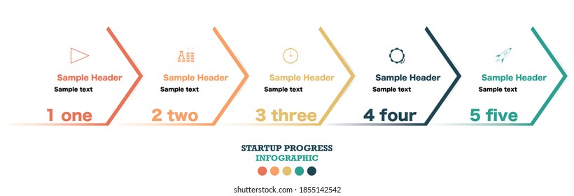 Five step infographic of startup business progress and evolution. Flow chart and diagram for marketing and seo
